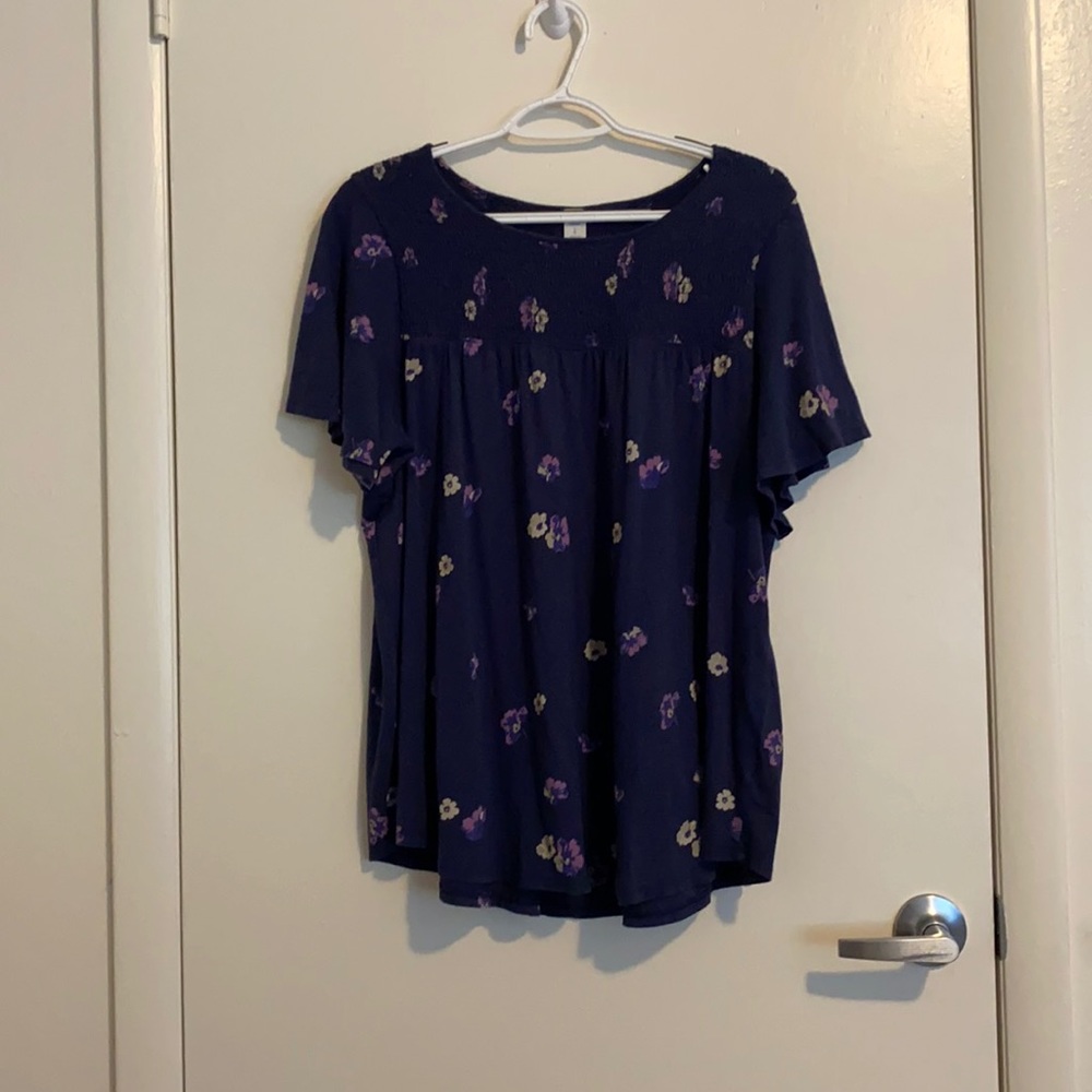 Navy floral print blouse